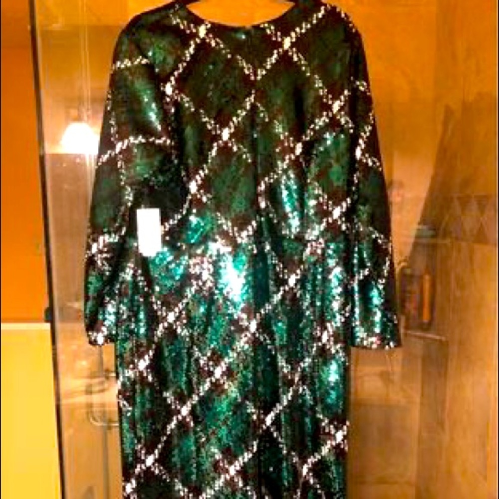 Sequined Green Tartan Dress - Midi Length - Picture 2 of 3